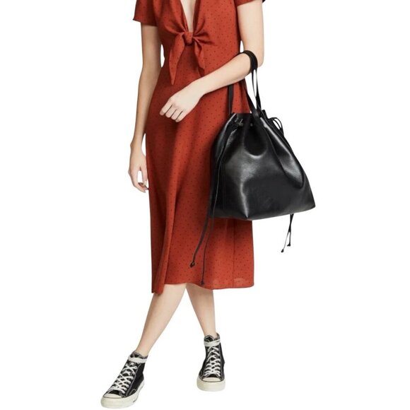 MADEWELL The Drawstring Transport Tote Saddle Bag Purse Black Leather Women's - Picture 1 of 16